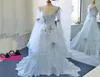 2019 Ivory and Pale Blue Vintage Wedding Dresses Long Sleeves Scoop Appliques Wedding Bridal Gowns Floor Length Custom Made Plus S2307058