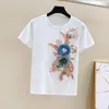 Magliette da donna camicia da due pezzi set di t-shirt estate perle ricami a maniche corte buco jeans femminile chic scio