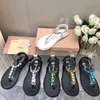 2024 New miui Rhinestone crystal Sandals knot Flat Round Toe Flip Flops Women's Luxury Designer Crystal Flat Sandals 35-41