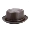 Bérets Fashion Men's Black Leather Trilby Hat Fedora Vintage Women's Automn Brand Jazz