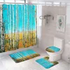 Rideaux de douche Birch Tree Curtain Ensemble de feuilles vertes fraîches Forest Forest Rural paysage de salle de bain Decor avec tapis de bain Tapis de toilette Couvercle