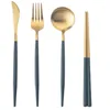 Dijkartikelen Sets draagbare flatse set gemonteerd roestvrijstalen mes mes vork diner lepel lepel chopstick outdoor picnic bestek