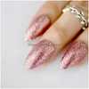 Faux Nails Magnifique Rose Gold Amond Stiletto Faux Point Bling Bling Press sur Fl Er Daily Office Wear Tips Drop Livraison Dhvxy