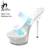 Slippers Dames transparante sandalen 4 cm Clear Platform Slides Club Party High Heel Mode Zomerschoenen voor Lady 15 cm Stiletto