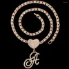 Chains HipHop Rhinestone Initial Cursive Letter Pendant Necklace For Women Iced Out Crystal Prong Setting Tennis Chain Jewelry