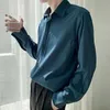 Casual shirts van heren Koreaanse kleding losse stevige kleur lange mouw knoop voor mannen modeontwerper herfst trend Silk Drape Business Shirt 240416