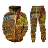 Folk Custom Blukie z Bluzy do druku 3D Suits Men Men Tracksuit 2PC Zestawy długoterminowe styl etniczny Afrykański Danshiki Męskie ubrania 240407