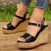 Sandals Thick sole ankle buckle wedge sandals for womens fashion PU leather platform sandals for womens summer anti slip ultra-high heels sandals J240416