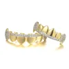 Hip Hop Krutarki 18K Real Gold Splating Micro Set Diamonds ostre zęby złote szelki Halloween biżuteria