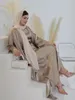 エスニック服の最新のビーズ着物ムスリムローブアバヤサイリメスフルレングスタッセル礼拝サービスアバヤセットWY1673