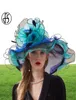 FS Pink Organza Kentucky Derby Hat pour femmes Brim Brim Beach Big Sun Sun Flowers Elegant Ladies Weddding Church Party Fedoras 21033021412