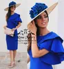 Sexy Royal Blue Compleet Cocktail Party -jurken 2019 Sheed Shath Short Sheeves Plus Size Tea Lengte Arabisch Afrikaans Satijn Formele avond PR6653625