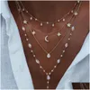 Chokers Vintage Crystal Geometry Star Moon Lock Halsband för kvinnor Boho MTI Level Pendants Halsband smycken gåva 231025 Drop Deliver Dhza2