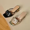Slippers Camellia Slippers Fancy Summer Wear 2024 Soft Leather Renovation Lace Sandals Open Toe Half Pull Women J240416