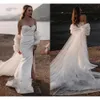 Proste plus romantyczne rozmiar syreny syreny ślubne Sweetheart długie rękawy Tiul Cape Wrap Satynowe koronkowe zastosowane backless sukienki ślubne boho szaty de Marie