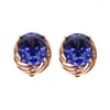 Bengelen oorbellen 585 paarse gouden cirkelvormige klassiekers voor vrouwen vergulde 14k roze ingelegde blauwe edelsteen oorschepen Stud Banquet sieraden