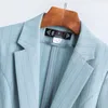 بدلات نسائية Naviu بدلة نسائية سترة 2024 Blue Stripes Blazer خفيفة الوزن نصف الأكمام الصيفية نساء الملابس المكتب سيدة معطف قمم