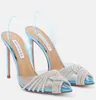 럭셔리 2023 S/S Aquazzura Gatsby Sandals Shoes 나선형 랩 스트랩 펌프 스틸레토 힐 스틸 레토 힐 뾰족한 레이디 검투사 샌들 리아 웨딩, 파티, 드레스 EU35-43 상자 #01