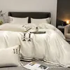 Top Lux Summer Washed Silk Four-Piece Set Ice Tencel Solid Color Bed Sheet Quilt Cover Embroidery Bedding Gift Kit Wholesale