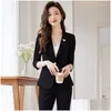 Kvinnor Tvåbitar byxor Slim-Fit Thin Suit Jacket For Women Spring/Summer 2023 Intervju Formal Wear Business Small Overalls Drop Deliv DHX6K