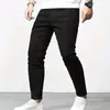 Heren jeans heren slanke fit kwaliteit grijs casual mannelijke broek magere mannen hiphop streetwear 98% katoenen denim broek