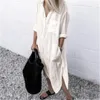 Casual Dresses 2024Shirt Dress For Women Linen Cotton Clothing Spring Summer Vintage Oversized Pure Long Midi