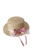 Dzieci Plaid Lace Hafdery Bows Sunhats Summer Kids Słomka tkana płaska top słoneczne czapki dziewczyn