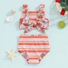 Kleidung Sets Baby Kids Girl Zwei Stücke Badeanzüge Sommer gestreiftes Blumendruck Knottankini und Elastic Shorts Set Bikini Badeanzüge