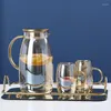 Wasserflaschen 1,8 l Big Cool Kessel High Borosilicat Glass Pot und Tassen Set Haushalt mit großer Kapazität Tee Kaffeetassen Haus Bernstein