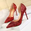 Glittering Sequined Bridal Shoes Woman Pumps Gold Silver Black Glitter Wedding Shoes Pointed Toe Stiletto Ladies Fashion Women Heels Formal Occasion Shiny AL9757