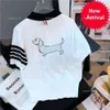 Tb Academy Style British Four Stripes Age Reducing Temperament Flip Collar Cartoon Back Little Dog Ice Silk Knitted Short Sleeved Summer