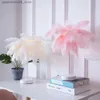 Lamps Shades Feather table lamp LED night light bedroom girl heart-shaped bedside lamp modern wedding decoration small lantern holiday gift Q240416