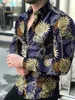 Camisas casuais masculinas Tropic Plant Flowers Men moda camisa de manga longa Hawaiian Cuba Beach Blush Mens Roupas Up Camisa Male 24416