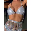 Swim Wear European and American Bikini paillettes Tassel Jupe Party Costume Split Swasuit Tree-Point Laser Drop Livrot Sports Outdoo OT9JG