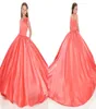 Vestidos de concurso de coral de coral de pescoço assimétrico com bolsos de cetim vestido de bola de cetim Big Bows Long Flower Girls Primeira Comunhão 2264637