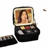 2022 New Smart LED Makeup bag With Mirror With Compartments Waterproof PU Leather Travel Cosmetic Case For Women D4wY#