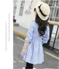 Girl Dresses Kids Girl Shirts Children Casatto a strisce di cotone Autunno primavera manica lunga Maglie blu abiti