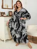 Plus Size Summer Sexy V Neck Långärmad avslappnad tryckt sida Split Kaftan Dress for Women Clothing Beach Maxi Dresses Q1297 240412