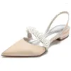 Casual Shoes Satin Pearls Wedding Flats Pointed Toe Women Slingback Flat For Bridal/Bridesmaids/Prom/Evening/Cocktail