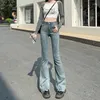 Micro flare jeans da donna per 2024 Autumn Summer High Waist Slip Fit e piccante pantaloni da pavimento sfilacciati
