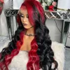 34 pouces Perivien Hd Front rouge Ombre Body Body Wave Lace Frontal Colored Highlight Wig Synthetic Prépaxed AL
