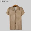 Męskie koszulki Indepern Men 2024 Stylowe krótkie topy z krótkim rękawem puste ubrania streetwear solidne lapy camisas guziki s-5xl