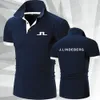 Mens Golf Polo Neck Knit Sports Polos Shirt J Lindeberg Breattable Short Sleeve T-Shirt Outdoor Jersey Mens Business Wear 240416