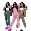 Womens Two Piece Pants New Brand For Tracksuits Casual Fashion Girls Printed Two-Piece Jogger Set Jacket Add Pant Ladies Tracksuit Swe Otdjk