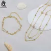 Chains ORSA JEWELS 14K Gold Layered Pearl Necklace With Handmade Natural 925 Sterling Silver Tiny Vintage Chain For Women GPN62