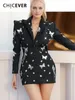 Casual Dresses CHICEVER Patchwork Diamonds Dress For Women Notched Collar Long Sleeve High Waist Tunic Hit Color Spring Mini Female