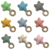 Baby Rattle Bells Crochet Knitted Star Baby Play Gym Baby Teething Wooden Ring Teether Pendant For Kids Gift Toys LL