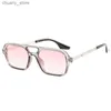 Lunettes de soleil Fashion Double Bridges Square Lunettes de soleil Femme Summer Candy Green Retro Sun Sunding Femme Gradient Hollow Blue Pink Eyewear Y240416