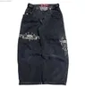 Dżinsy damskie dżinsy jnco dżinsy y2k damskie harajuku retro hip hop haftowe bagaż dżinsy czarne spodnie gotycka wysoka talia szerokość spodni ulicy 231214L