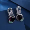 Boucles d'oreilles en peluche de luxe de conception cubique zircone grande forme carrée en pierre de pierre drop cz bijoux festif ce12043